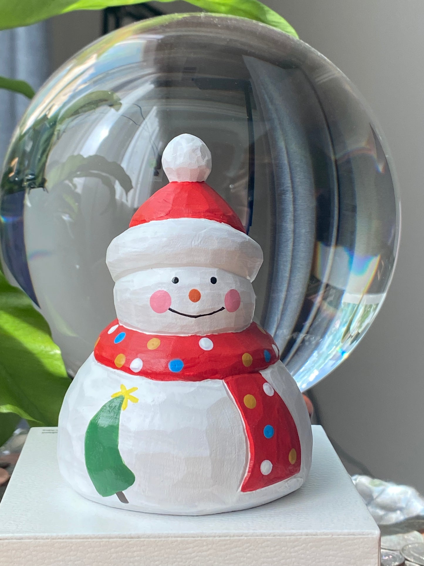 Hand Sculpture Basswood painting Faceted happy smiling Snowma home dectoration ornament