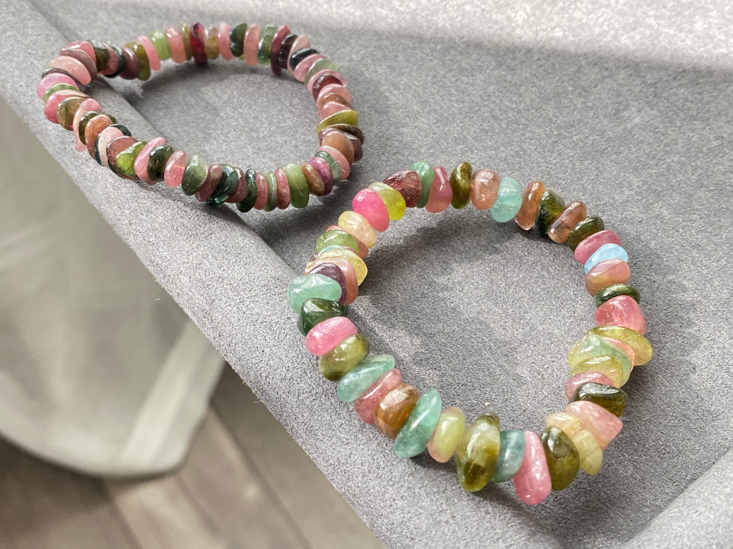 Natural watermelon Multi-color Raw puffy Tourmaline rock Gemstone Bead Bracelet ,gift for her