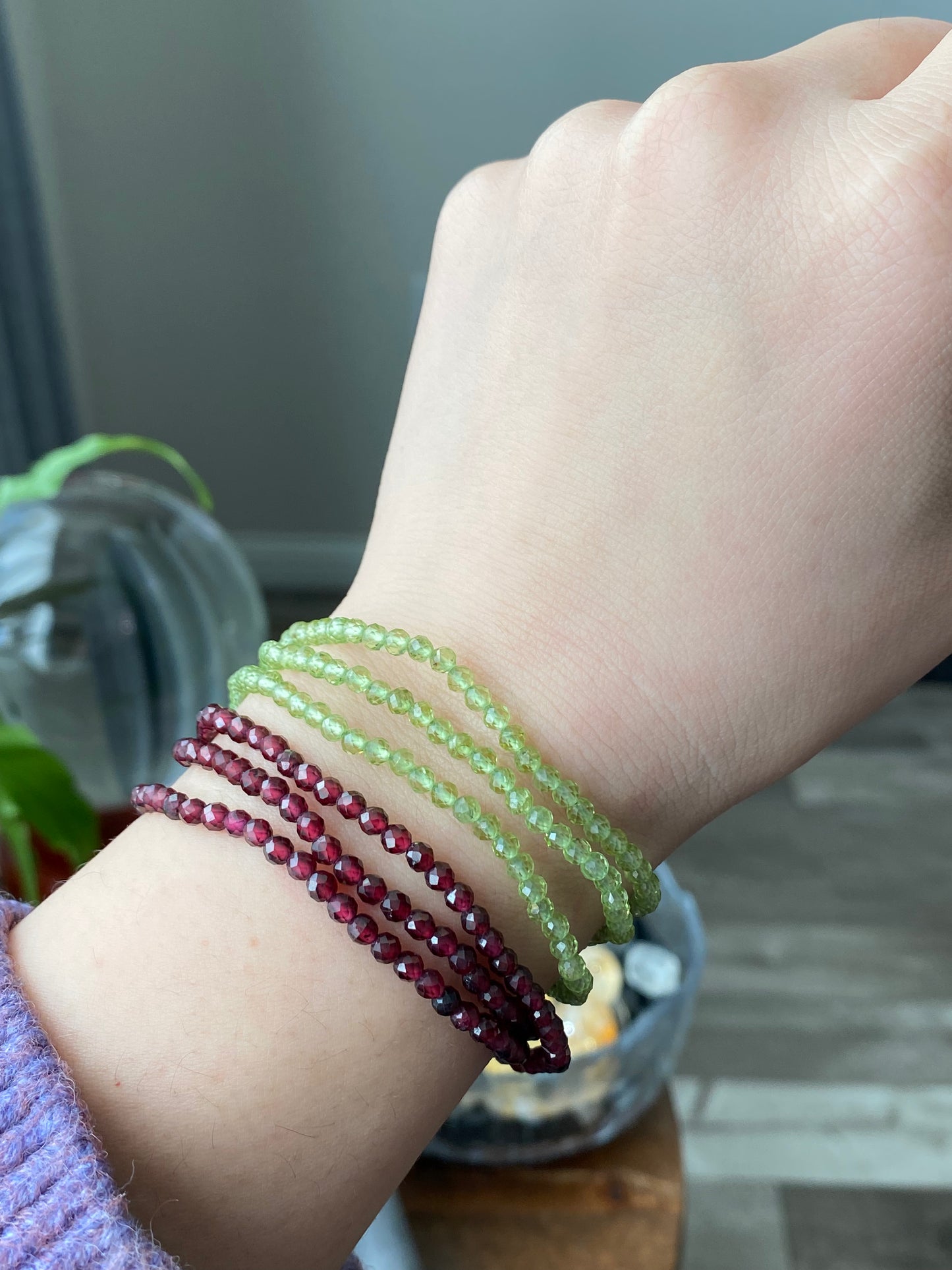 3mm+ Natural Faceted diamond Cut Gemstone,Prehnite,Garnet,super shinning Fire illuminate,Triple Wrap Bracelet,Long necklace