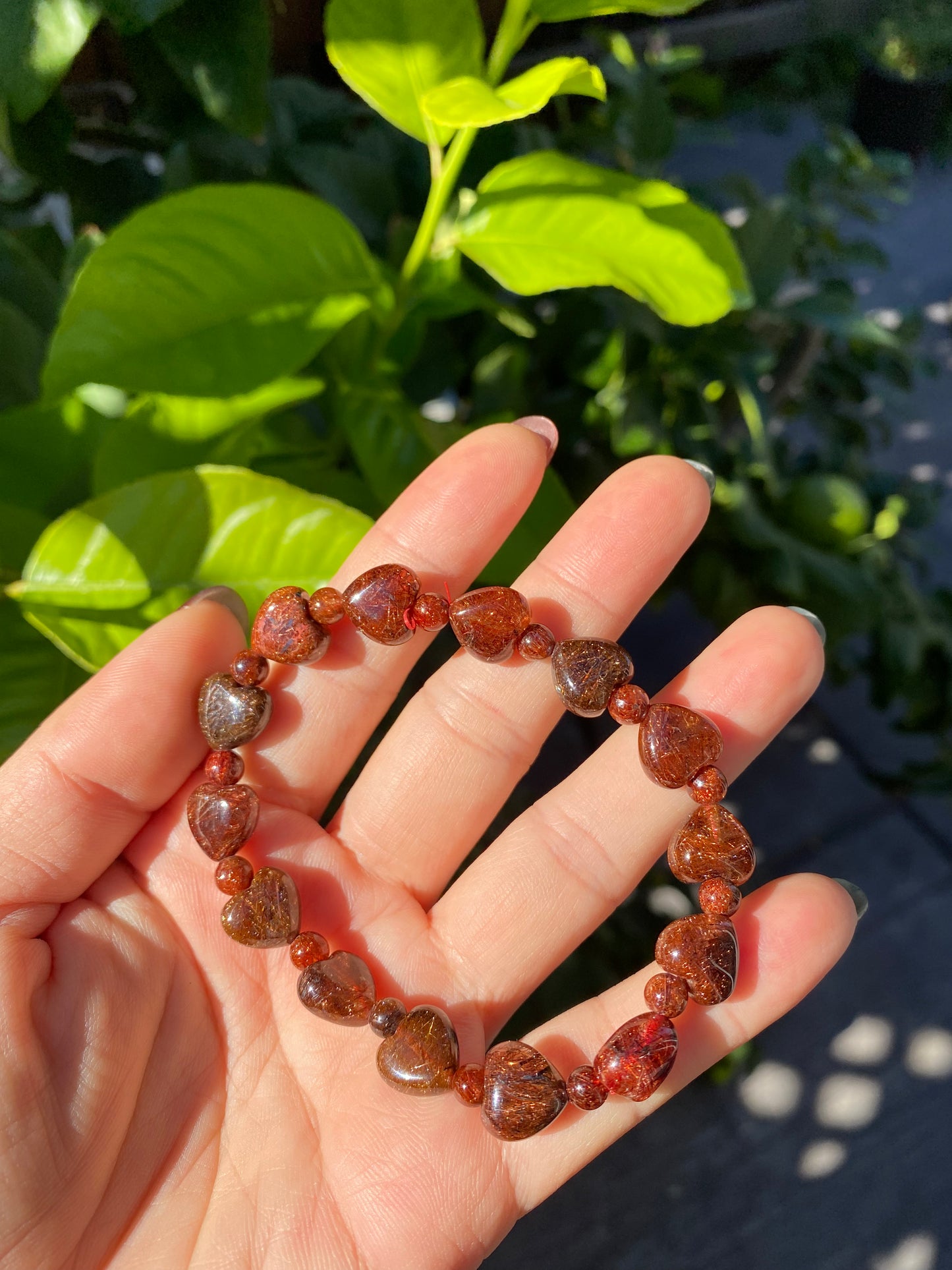 Natural Red Copper Rutilated Quartz Full of rutilated heart shape bead bracelet 12mm
