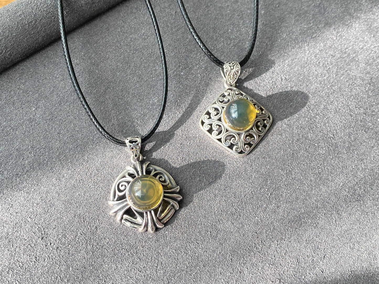 Genuine Natural Dominican Amber High Rare Grade Smooth Round Sterling silver setting, Victorian Chrome Hearts Mid-century Style Necklace