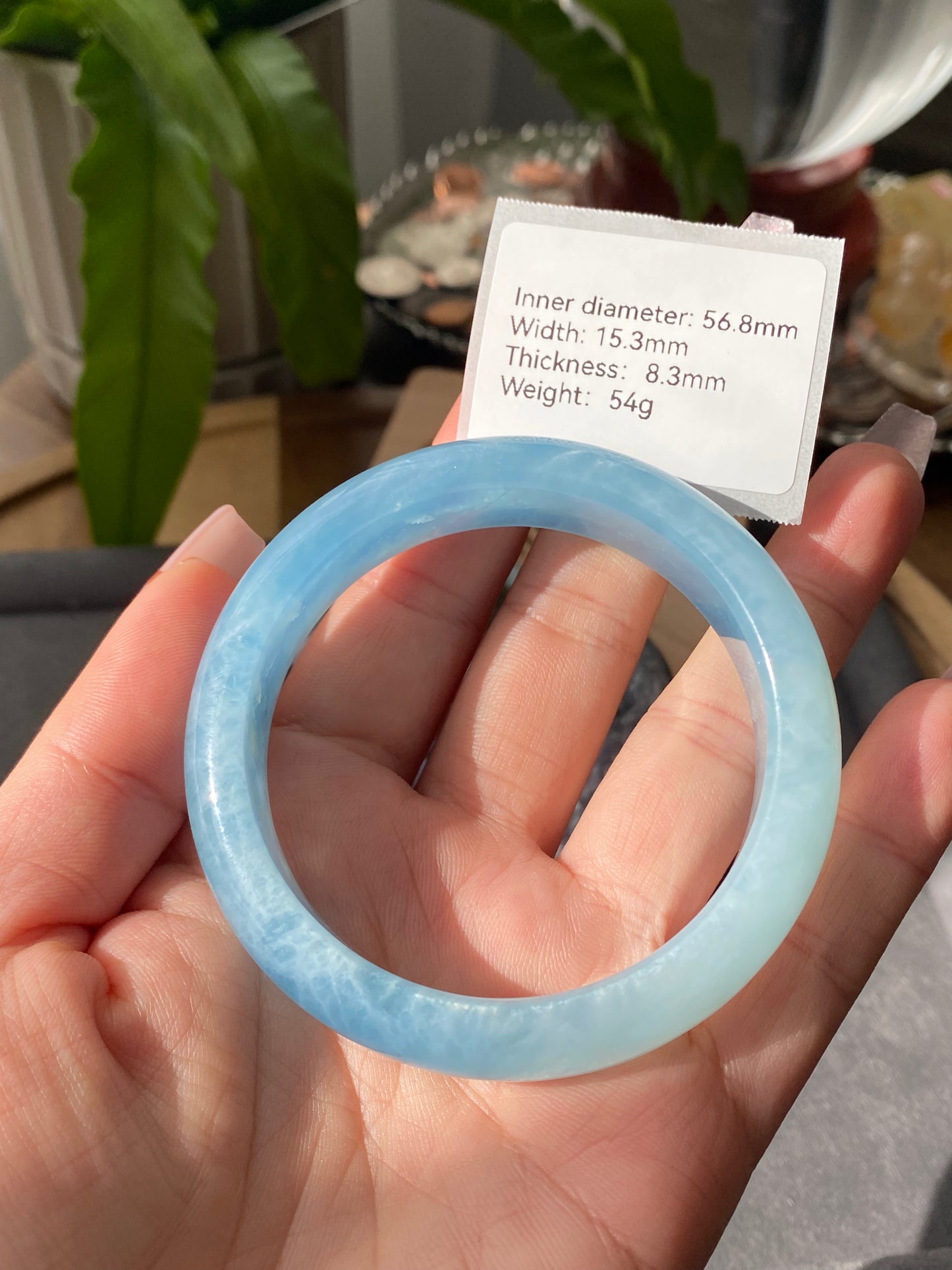 AAAAAA Grade Clear Blue sky cloud Surround Natural Aquamarine Bangle Gemstone Bracelet 56.8mm BA8354