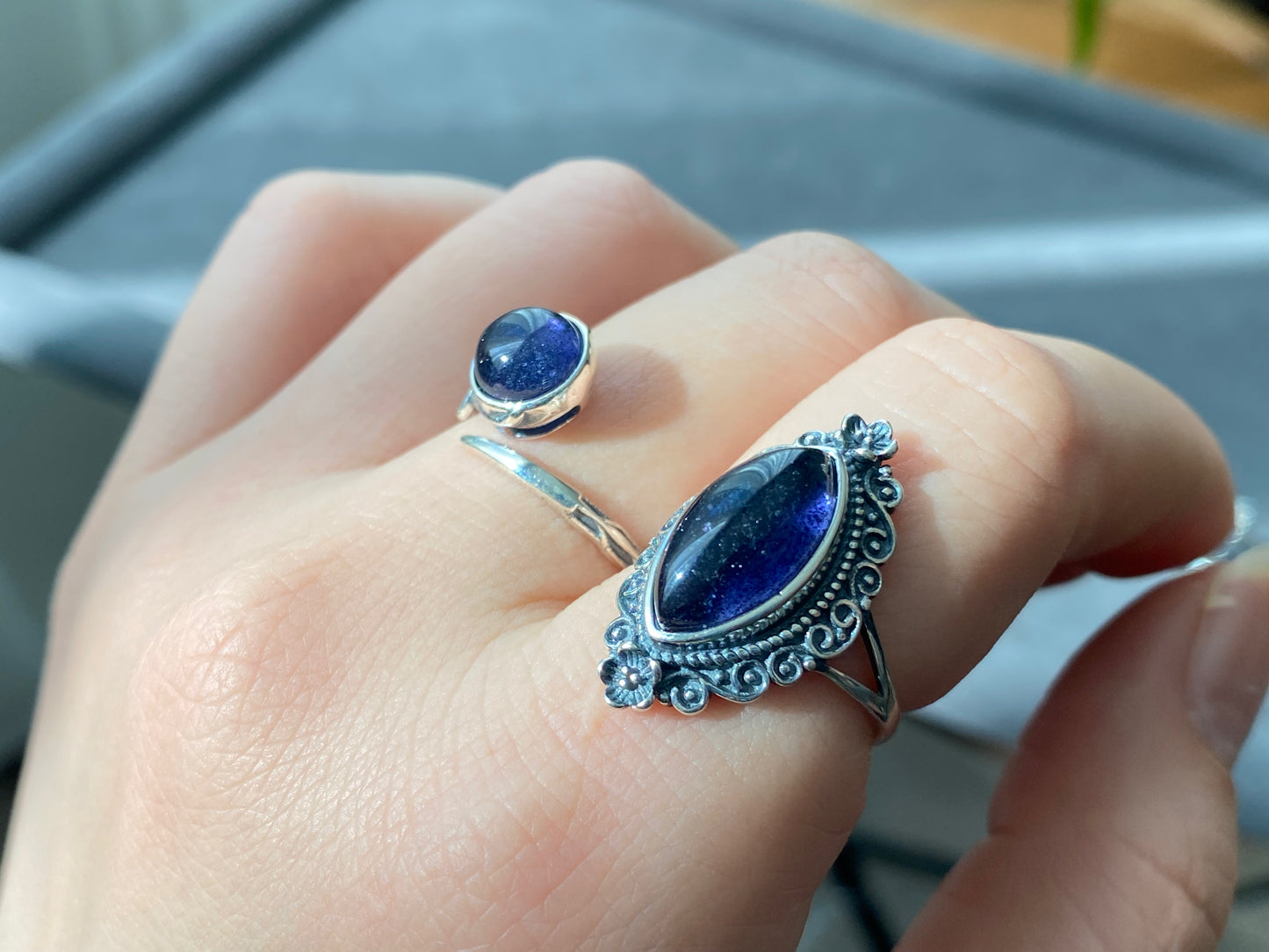 Natural High Rare Grade Marquise Bloodshot Iolite,Cordierite,Dichroite Mid century modern Vintage Sterling Silver Ring,weight lose gemstone