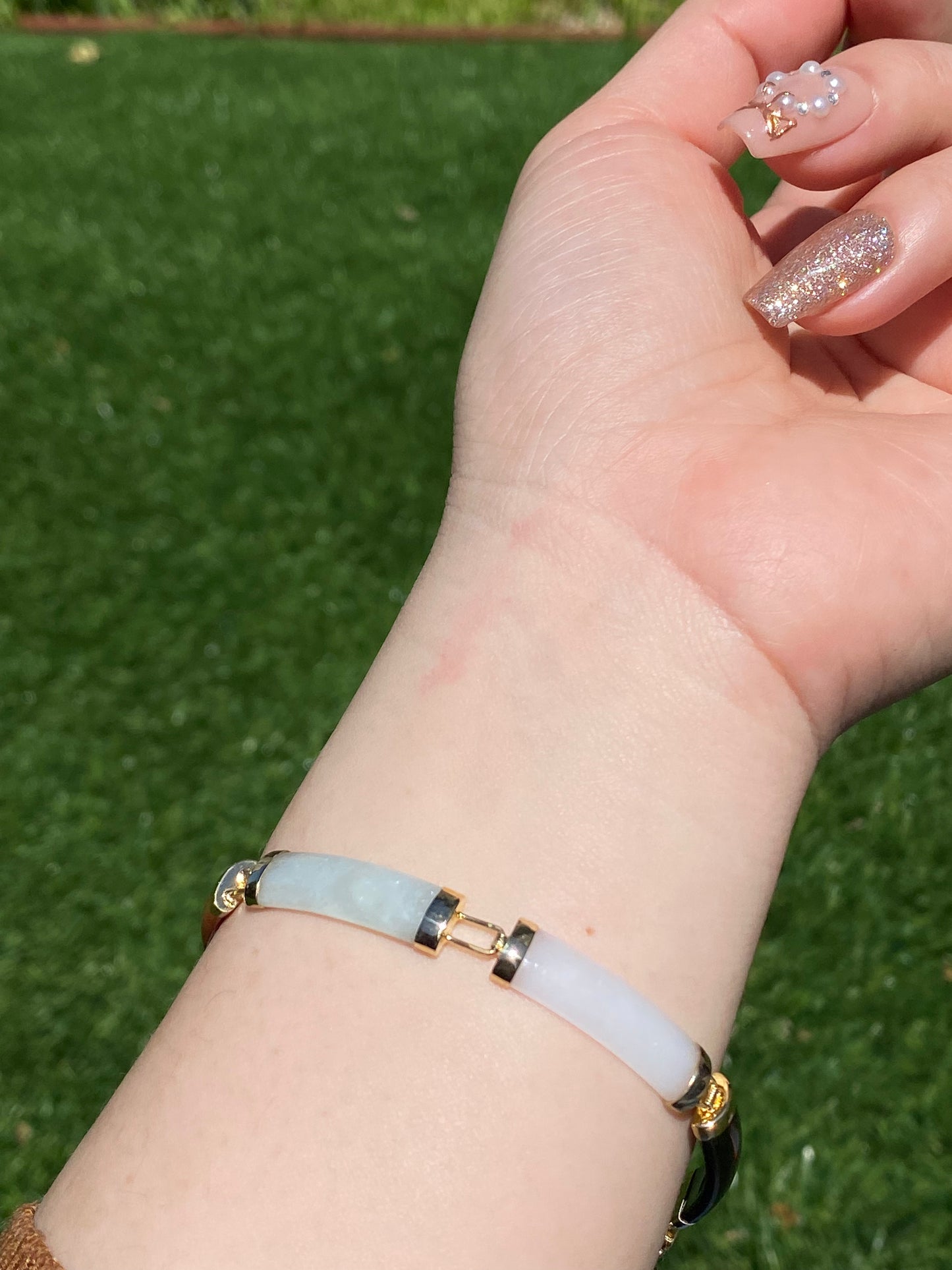 18K Gold plate Multiple Color Natural Jade Link Bracelet,gift for her,gift for MOM