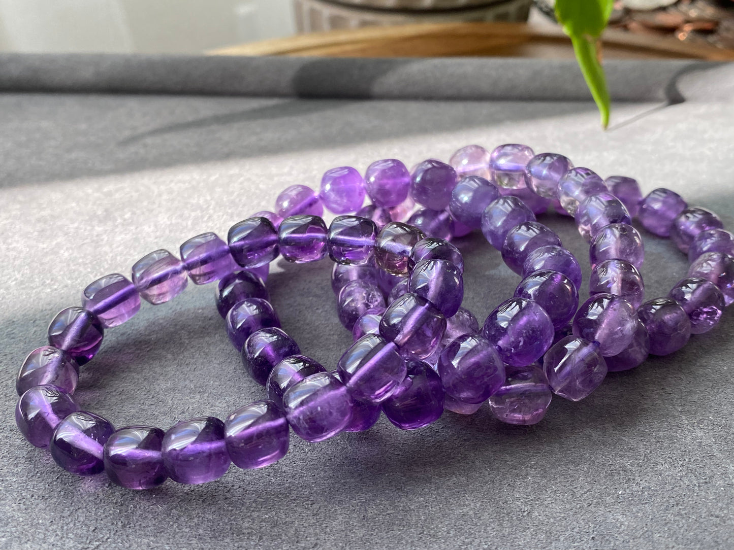 AAA High Quality Deep purple Natural Amethyst Brazil Cube Polished Gemstone beaded bracelet 9mm+
