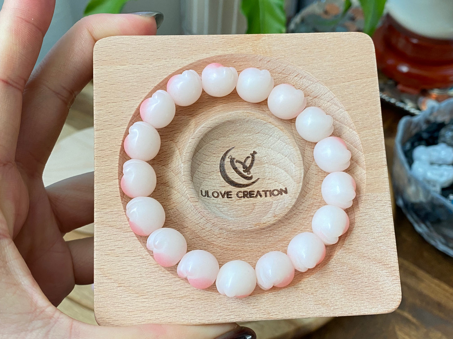 Hand Sculp Barbecue/BBQ pink purple Cat Paw Natural white Bodhi root polished Bead Bracelet 12mm+