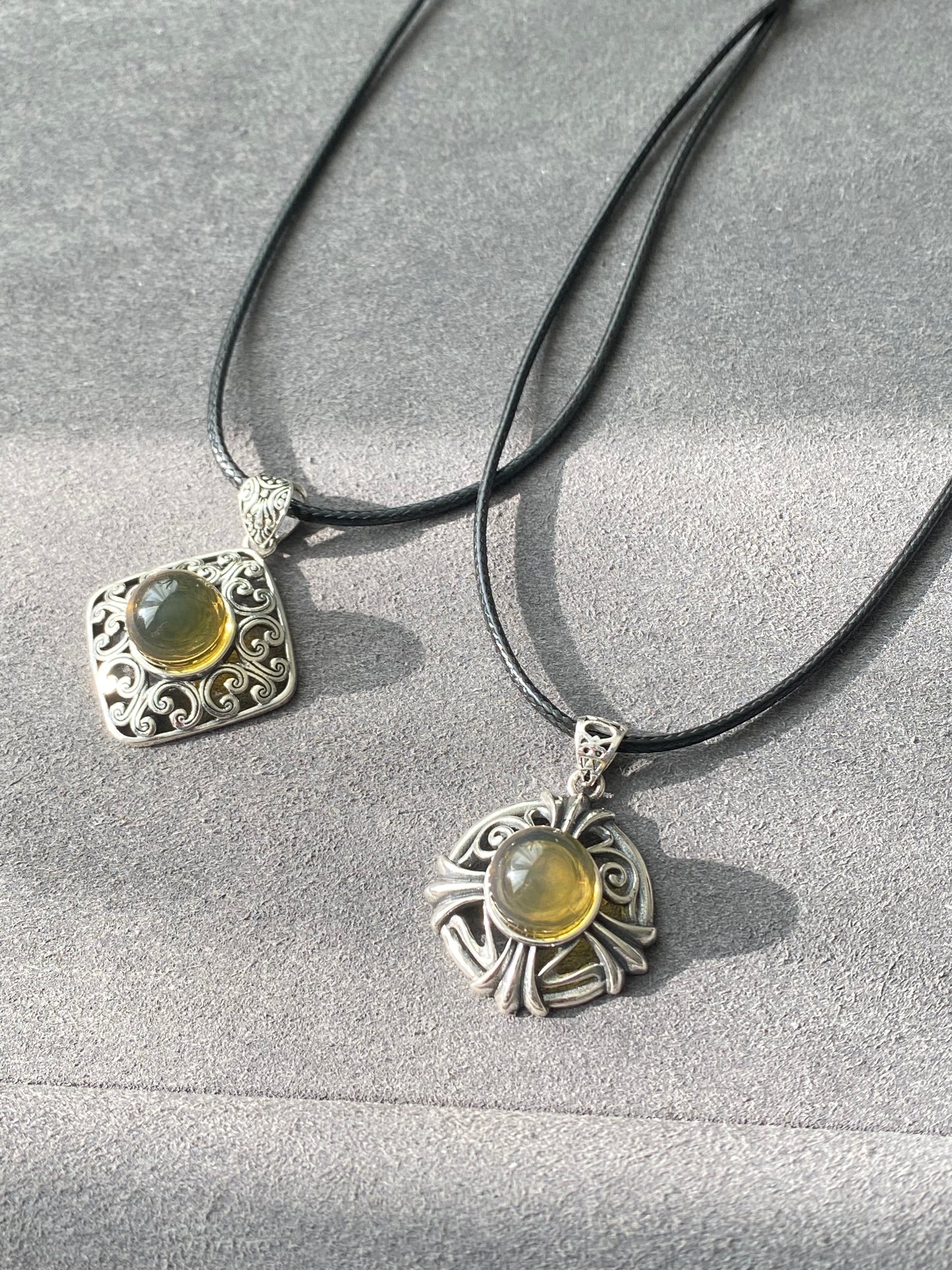Genuine Natural Dominican Amber High Rare Grade Smooth Round Sterling silver setting, Victorian Chrome Hearts Mid-century Style Necklace