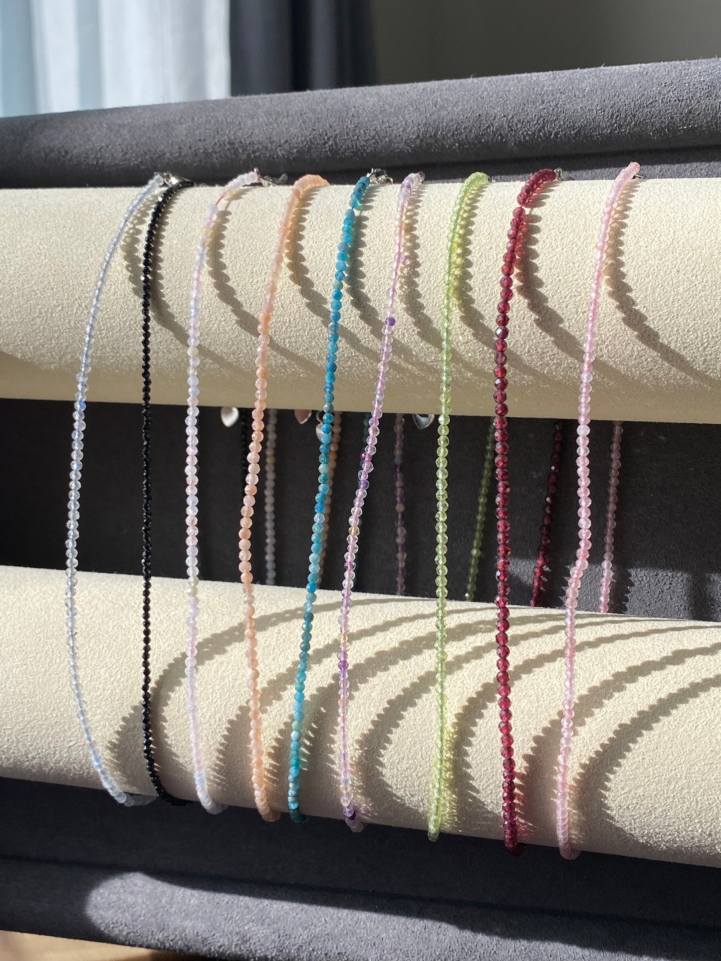2mm+ $20 for 2 Natural Faceted gemstone,Moonstone,strawberry Quartz,Garnet,sunstone,Peridot,Tourmaline,Fluorite,Blue Apatite,Morganite Double Wrap Bracelet, Chocker Necklace