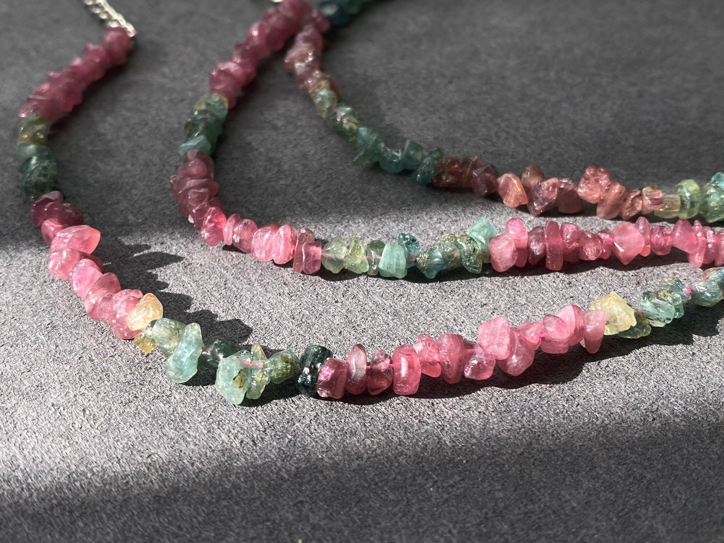 Natural watermelon Multi-color Raw Tourmaline rock Gemstone Sterling silver Bead Bracelet ,gift for her