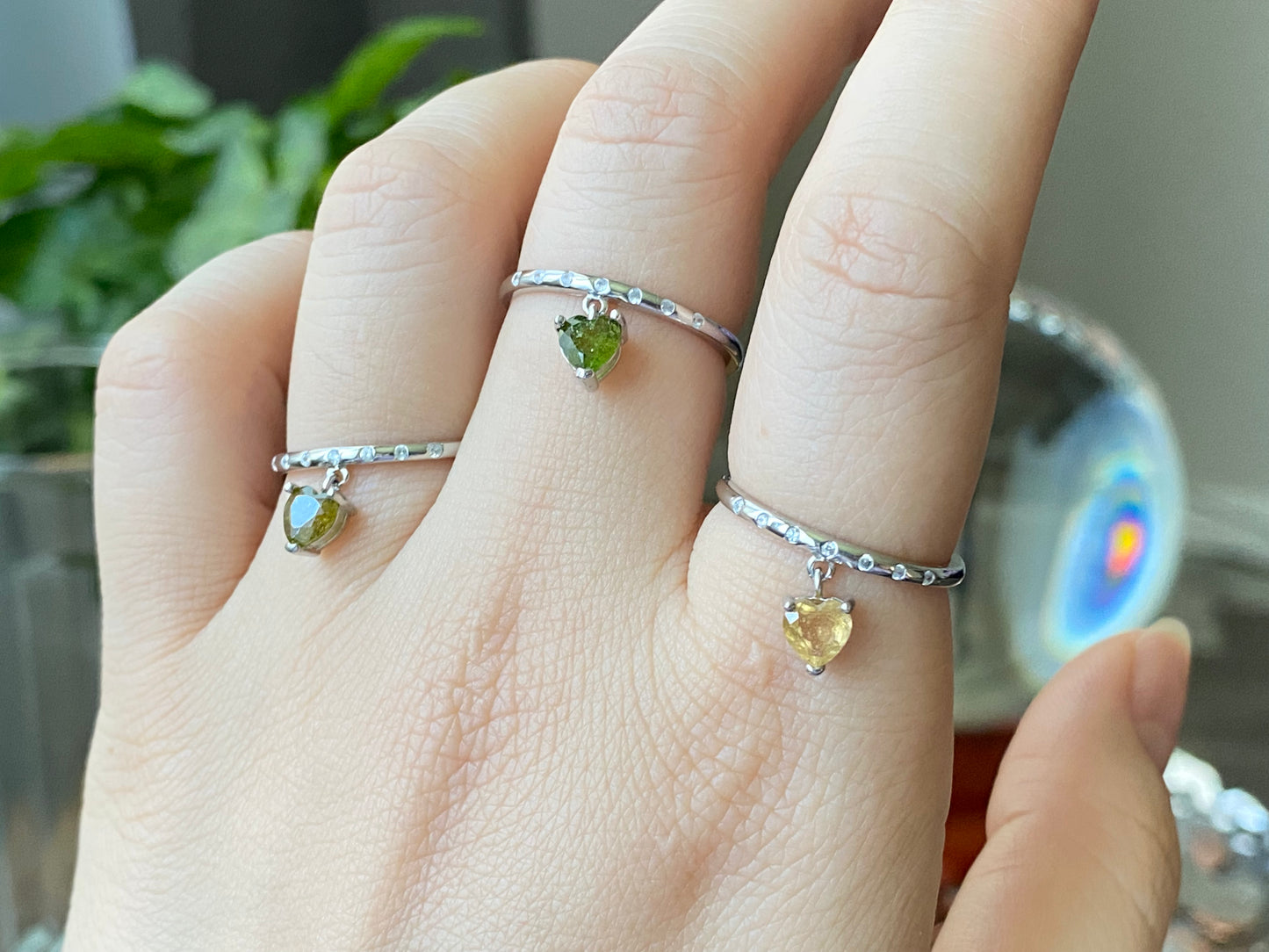 Tourmaline heart shape dangle zircon adjustable ring,gift for her