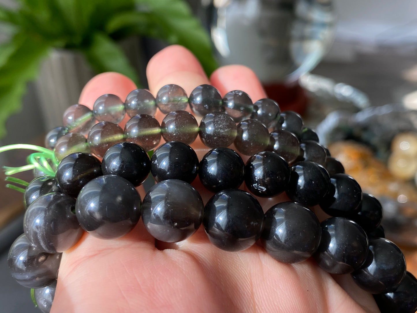 Natural Cintamani Saffordite Tektite Bracelet, wishing stone, Saffordite Tektites, Arizona Tektitest polished round bead bracelet