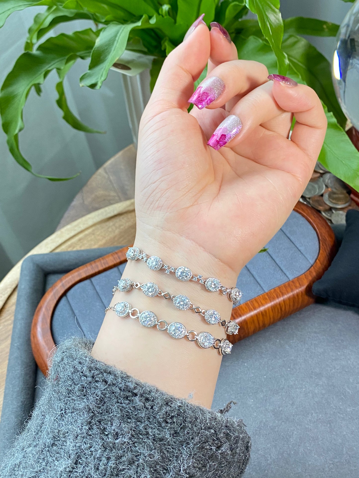 Certificated 0.5ct Moissanite chain Sterling silver bracelet,wedding chain bracelet, gift for her