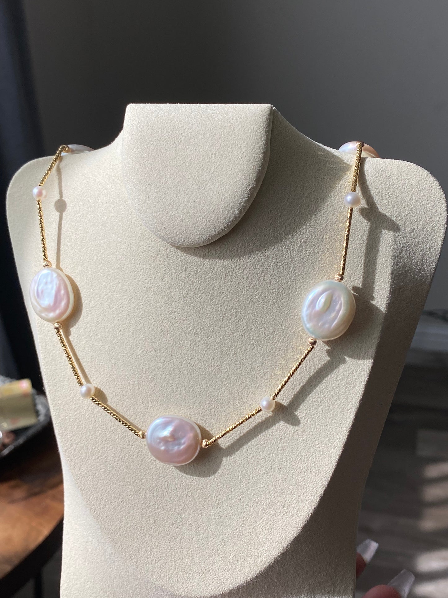 Natural freshwater pearls,baroque metal white blue gum shape multiple use Necklace,handmade necklace