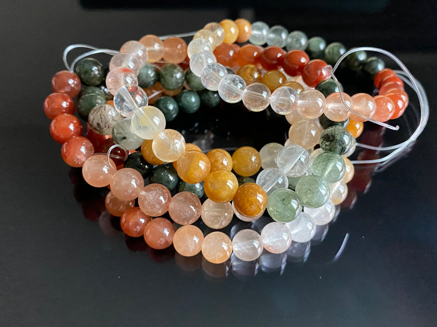 Natural Rainbow Rutilated Quartz gemstone Fortune and Lucky Healing bead bracelet