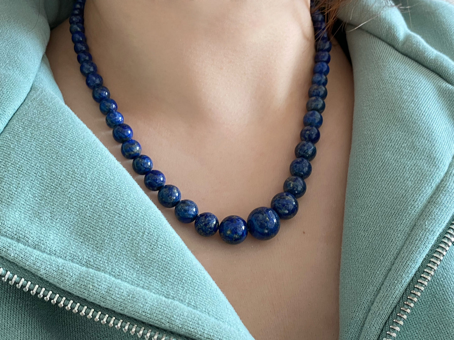 Natural Lazurite Lapis Lazuli Deep Blue less white Mixed size Bead Healing Crystal Necklace 4.7-13.5MM