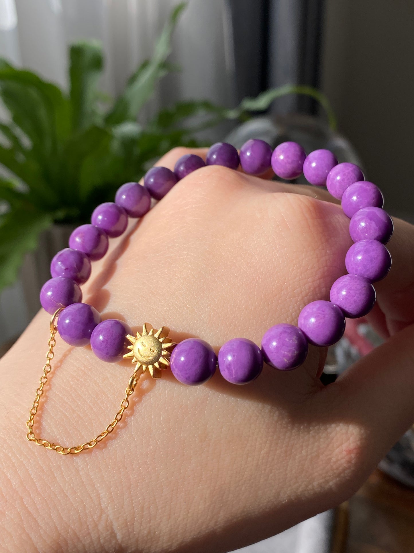 7MM,8MM,10MM AAAA+ Natural Purple Mica,Phosphosiderite Beaded Bracelet Deep Purple
