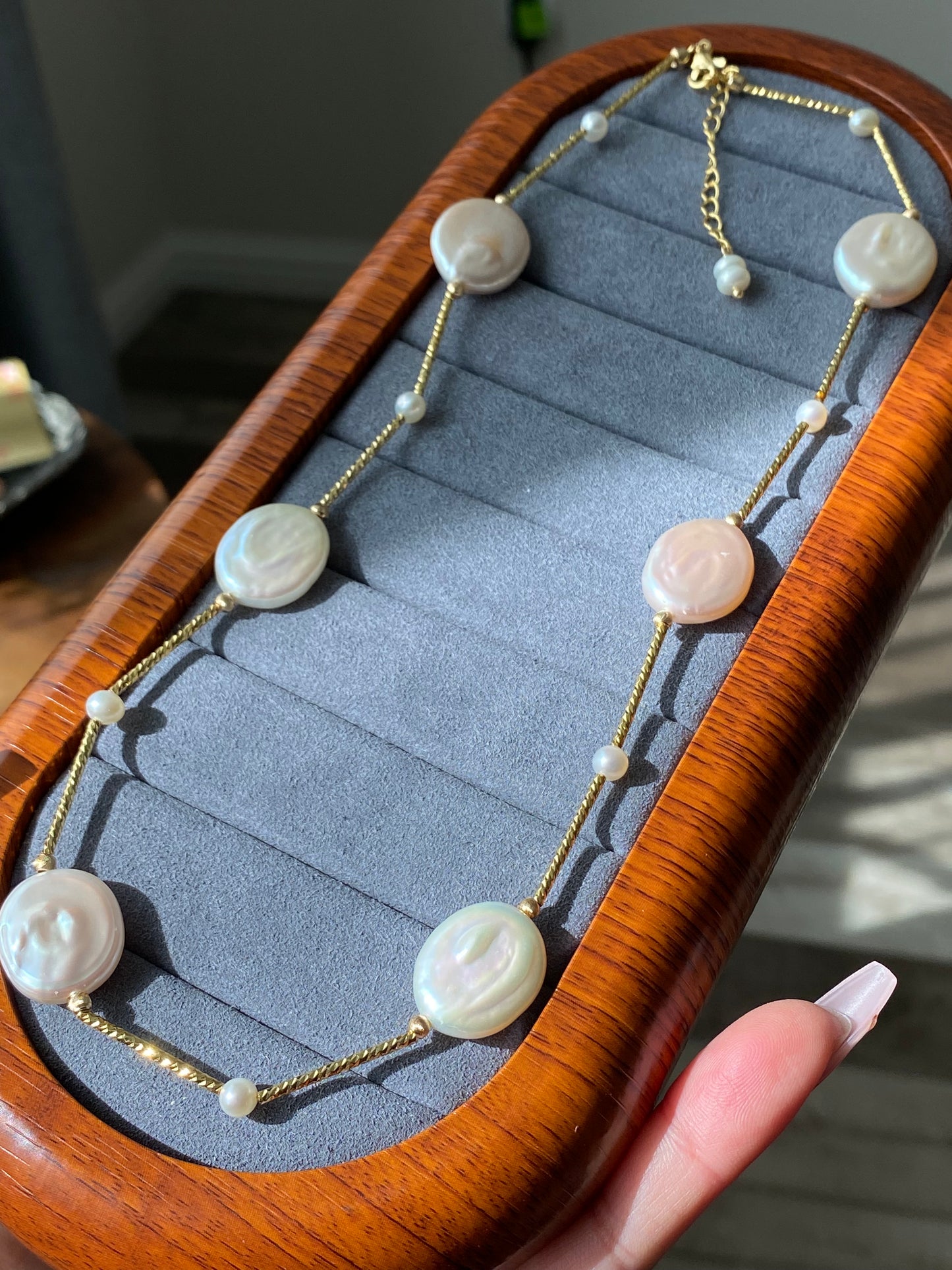 Natural freshwater pearls,baroque metal white blue gum shape multiple use Necklace,handmade necklace