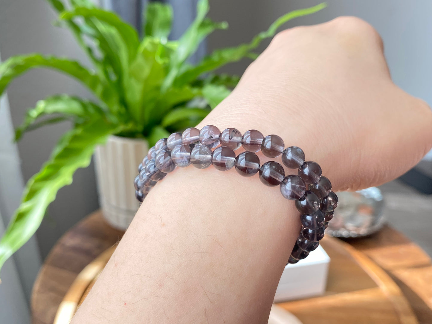 Andes Mts. Hight Grade Natural Clear Grey Andesine Labradorite round bead bracelet 7mm