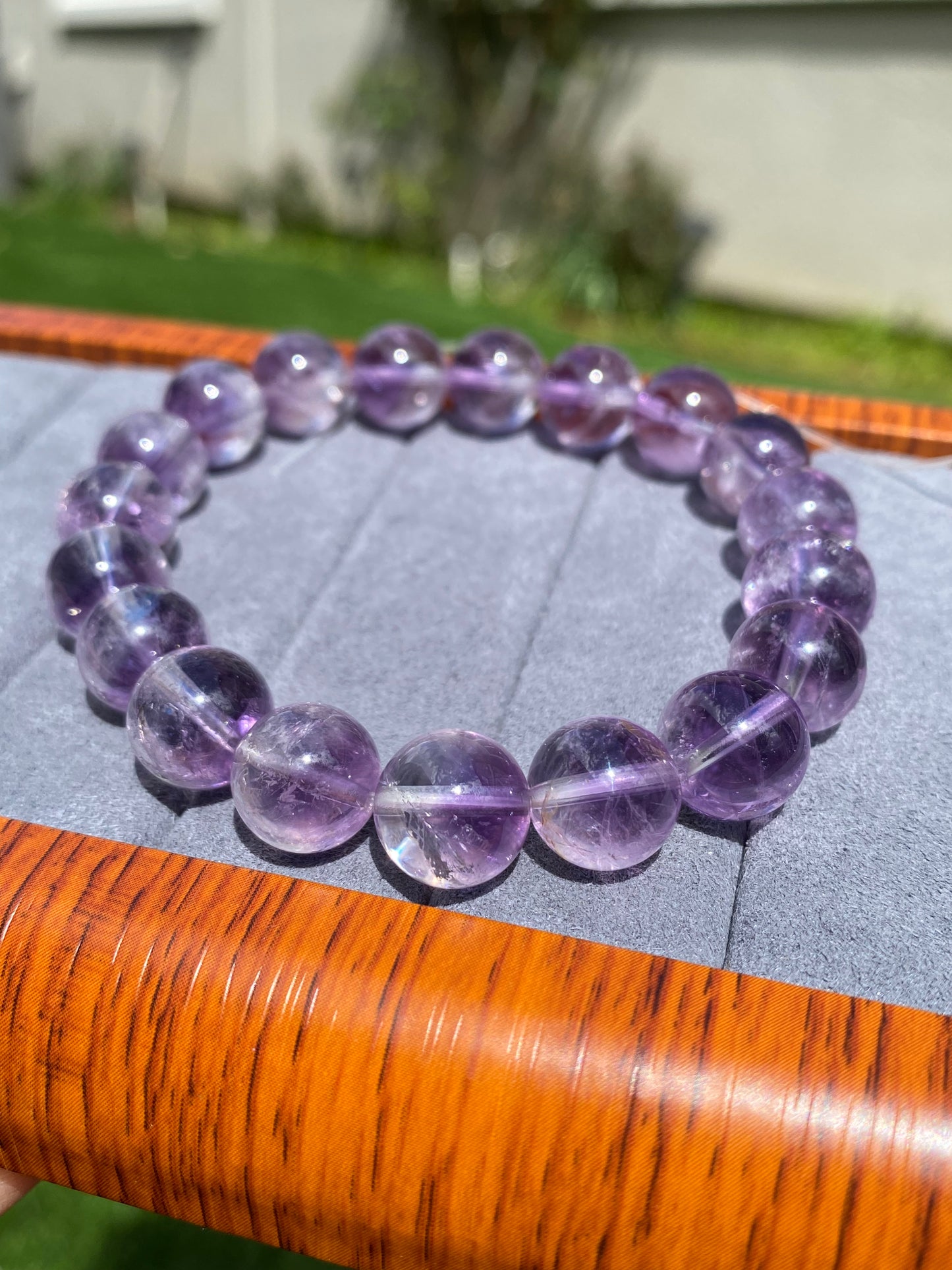 Big beads Top Grade Clear Natural Deep Purple Quartz Rutilated Pyramid Inside half-pot purple rutilated Round rabbit hair Bracelet,gift for her, gift for him