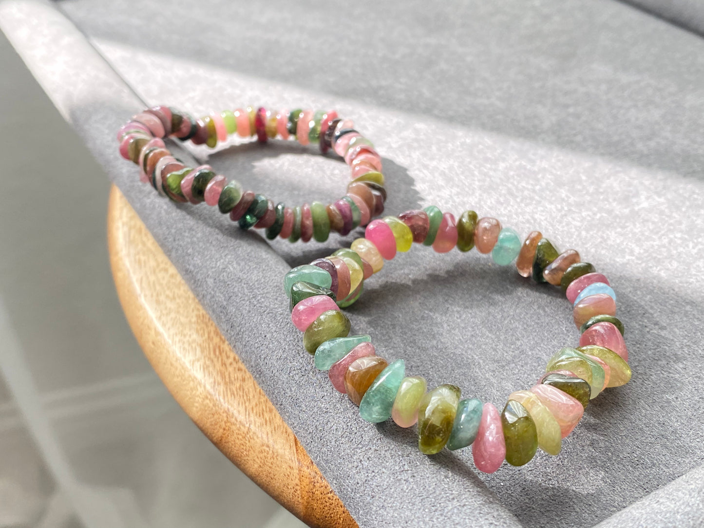Natural watermelon Multi-color Raw puffy Tourmaline rock Gemstone Bead Bracelet ,gift for her