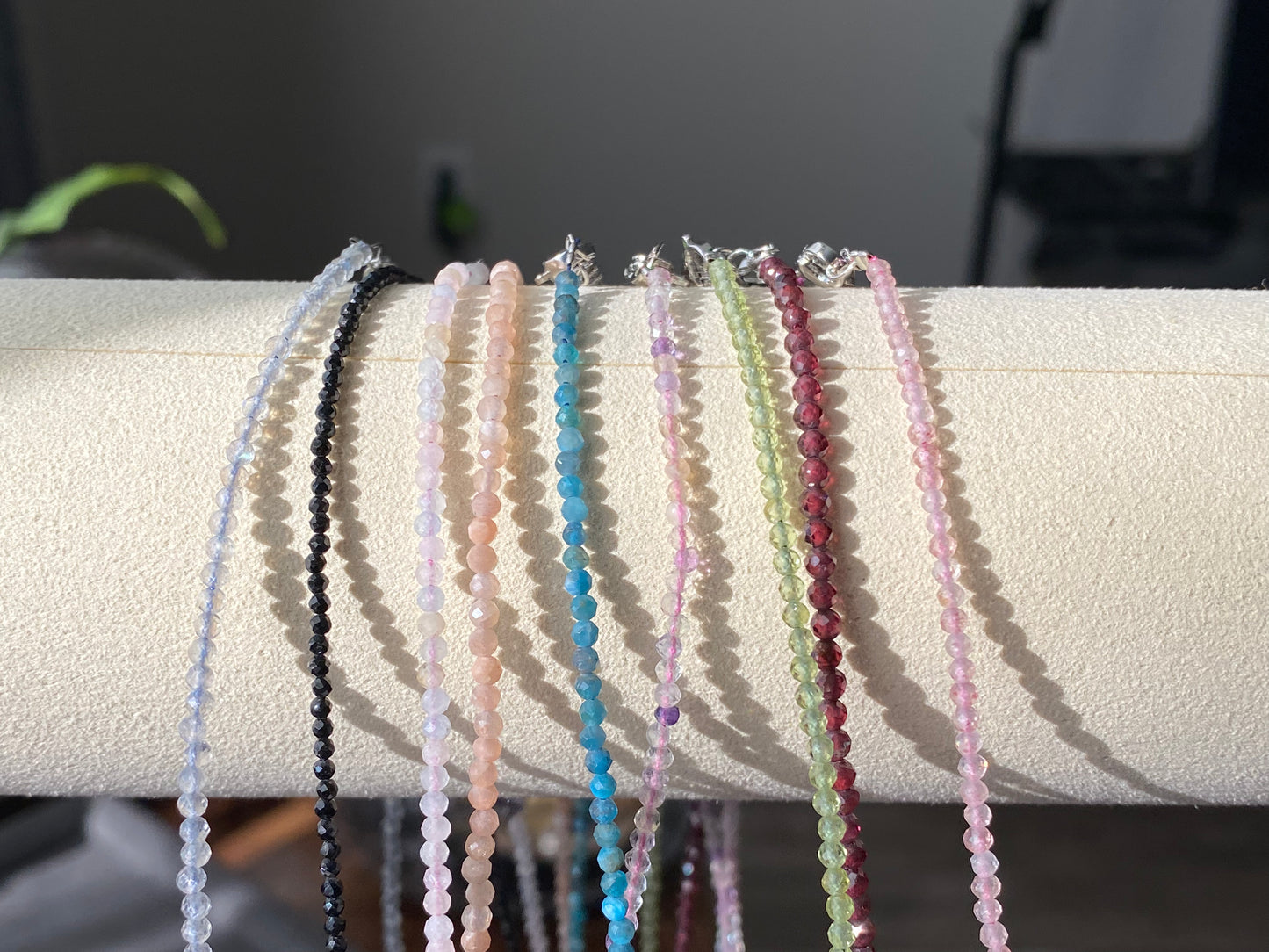 2mm+ $20 for 2 Natural Faceted gemstone,Moonstone,strawberry Quartz,Garnet,sunstone,Peridot,Tourmaline,Fluorite,Blue Apatite,Morganite Double Wrap Bracelet, Chocker Necklace
