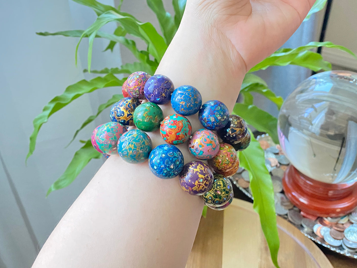 Museum of Art China lacquer Coated on black and ebony and mother of pearl Bead Bracelet