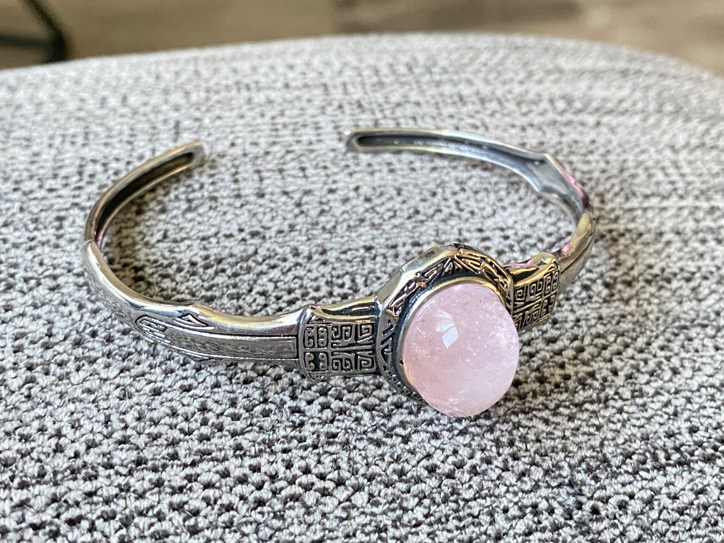 love of the bangle, rose quartz,Aquamarine vintage Sterling silver bangle bracelet