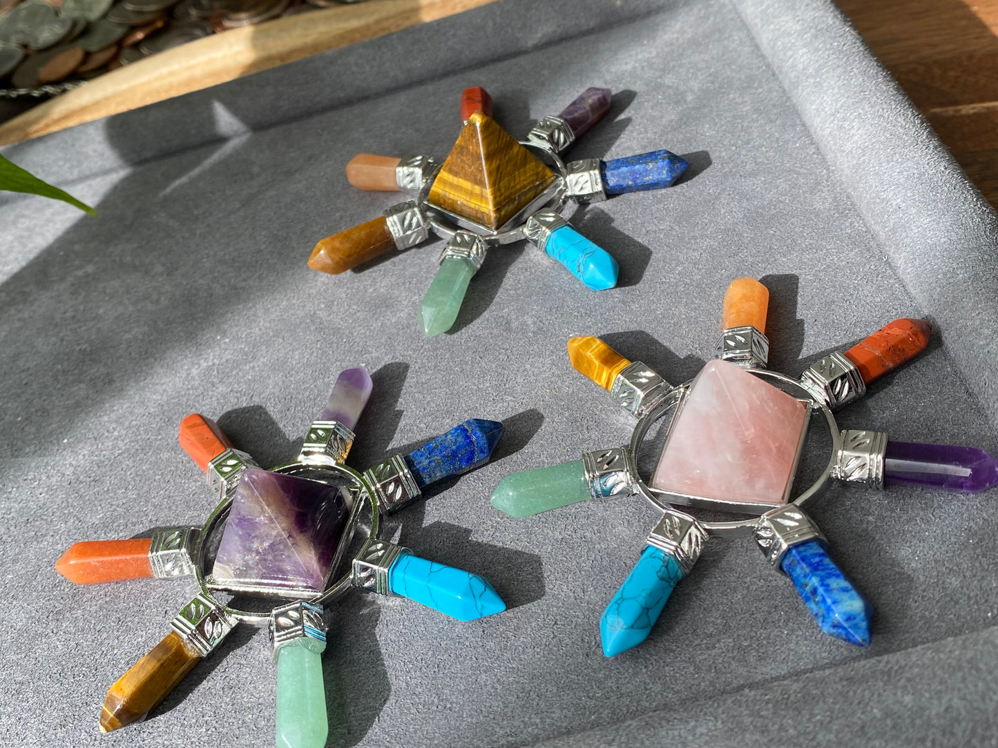 Energy Generator with seven kind Quartz, Tiger eye,Turquoise,Amethyst gemstone Orgonite Pyramid Reiki Chakra Healing Gift,EMF Protection