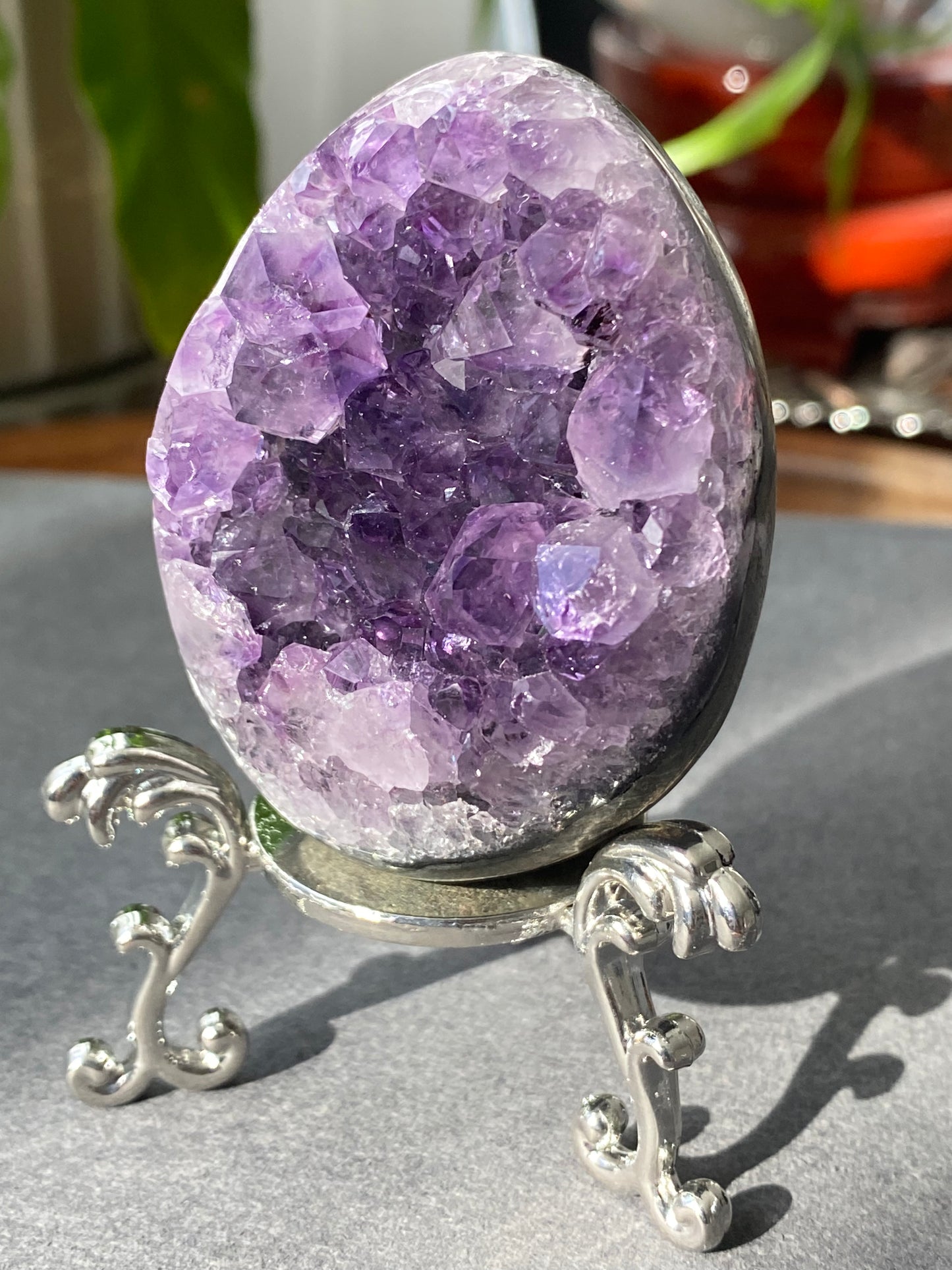 Natural Amethyst Dragons Egg with Stand- From Brazil,healing and cleansing powers & enhances spiritual awareness 130-215Gni