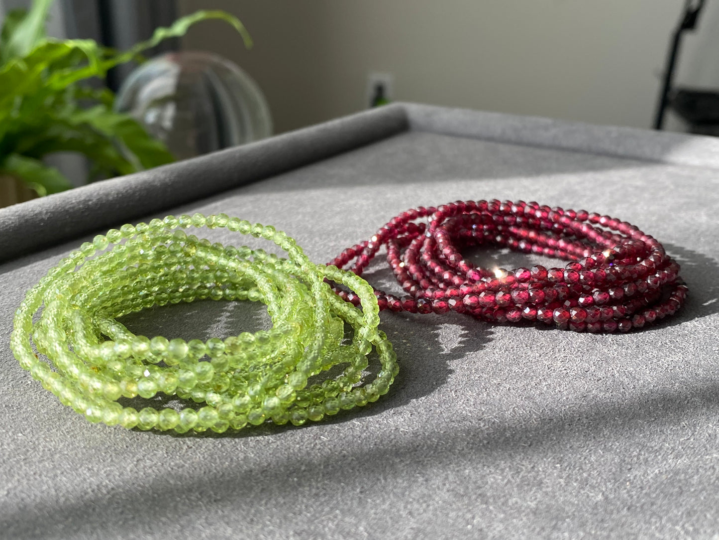 3mm+ Natural Faceted diamond Cut Gemstone,Prehnite,Garnet,super shinning Fire illuminate,Triple Wrap Bracelet,Long necklace