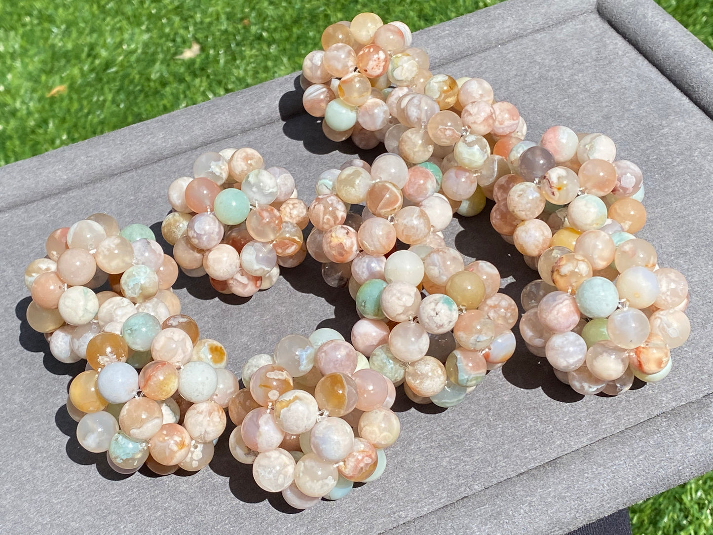 AAAA Clear colorful Grade Nature Sakura Agate cherry blossom flower agate braided massage ball pendant,gift for her