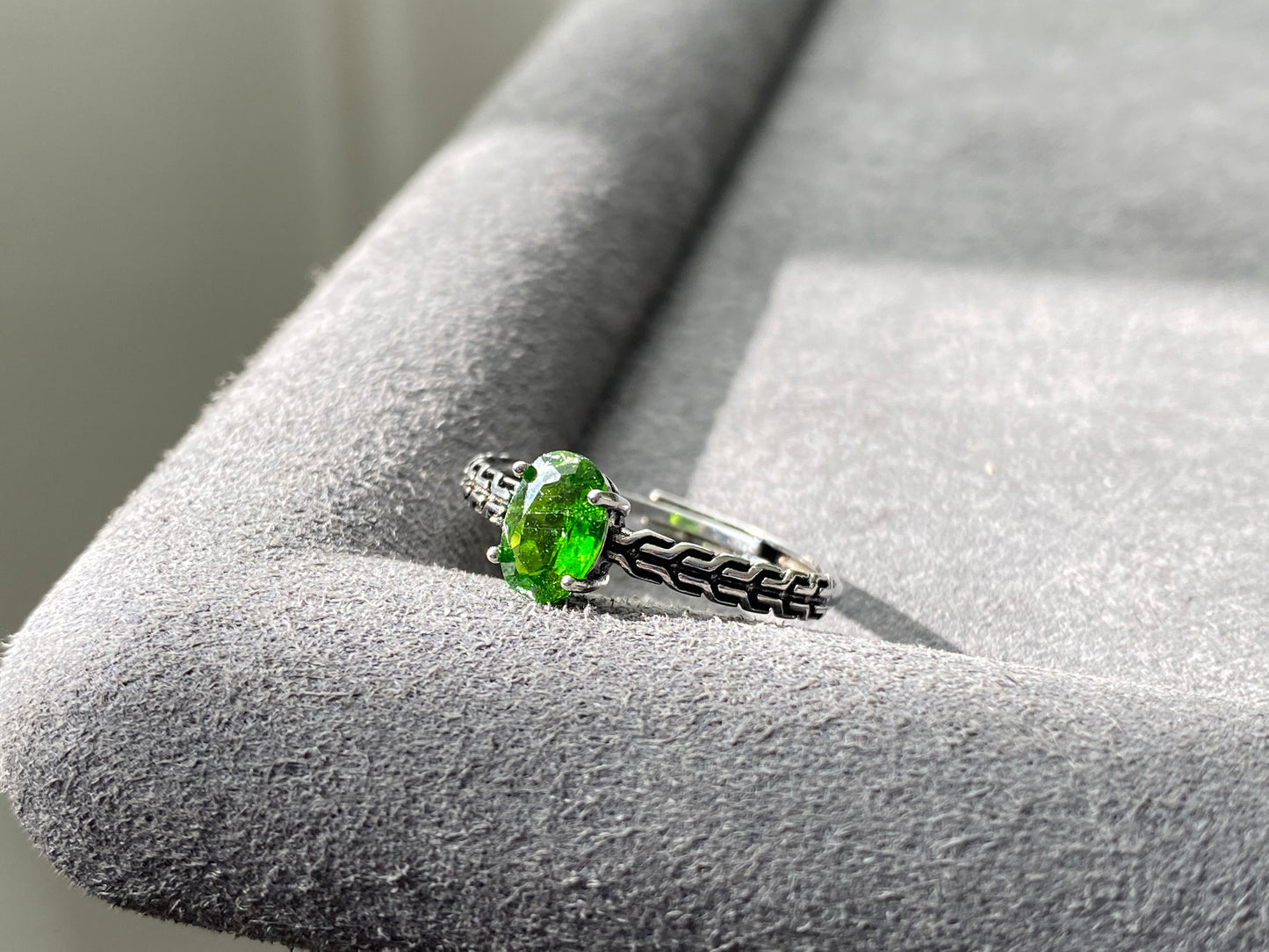 Natural Deep Green Diopside Oval Shape Prong setting Gemstone Ring,Adjustable Ring,gift for her