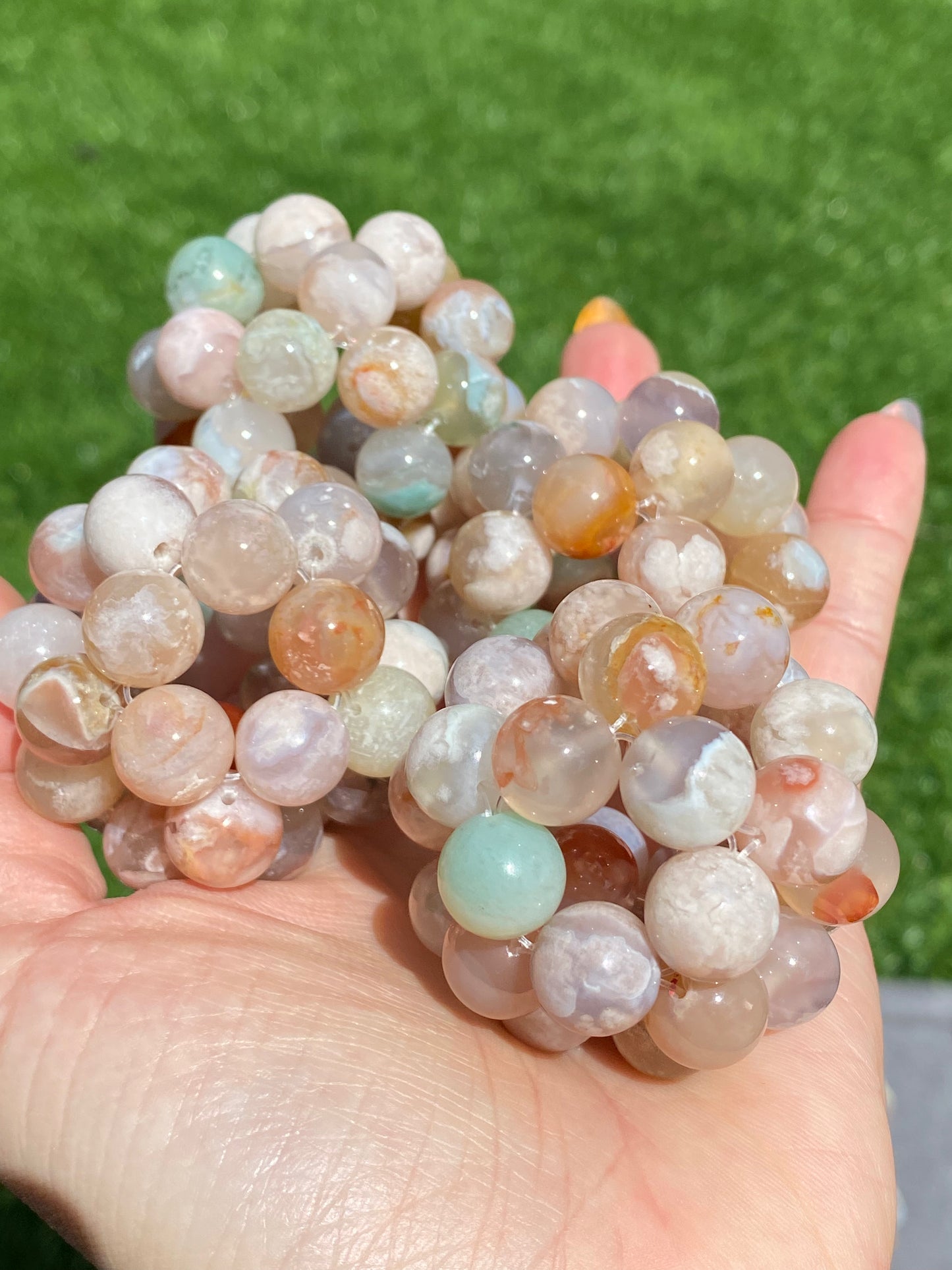 AAAA Clear colorful Grade Nature Sakura Agate cherry blossom flower agate braided massage ball pendant,gift for her