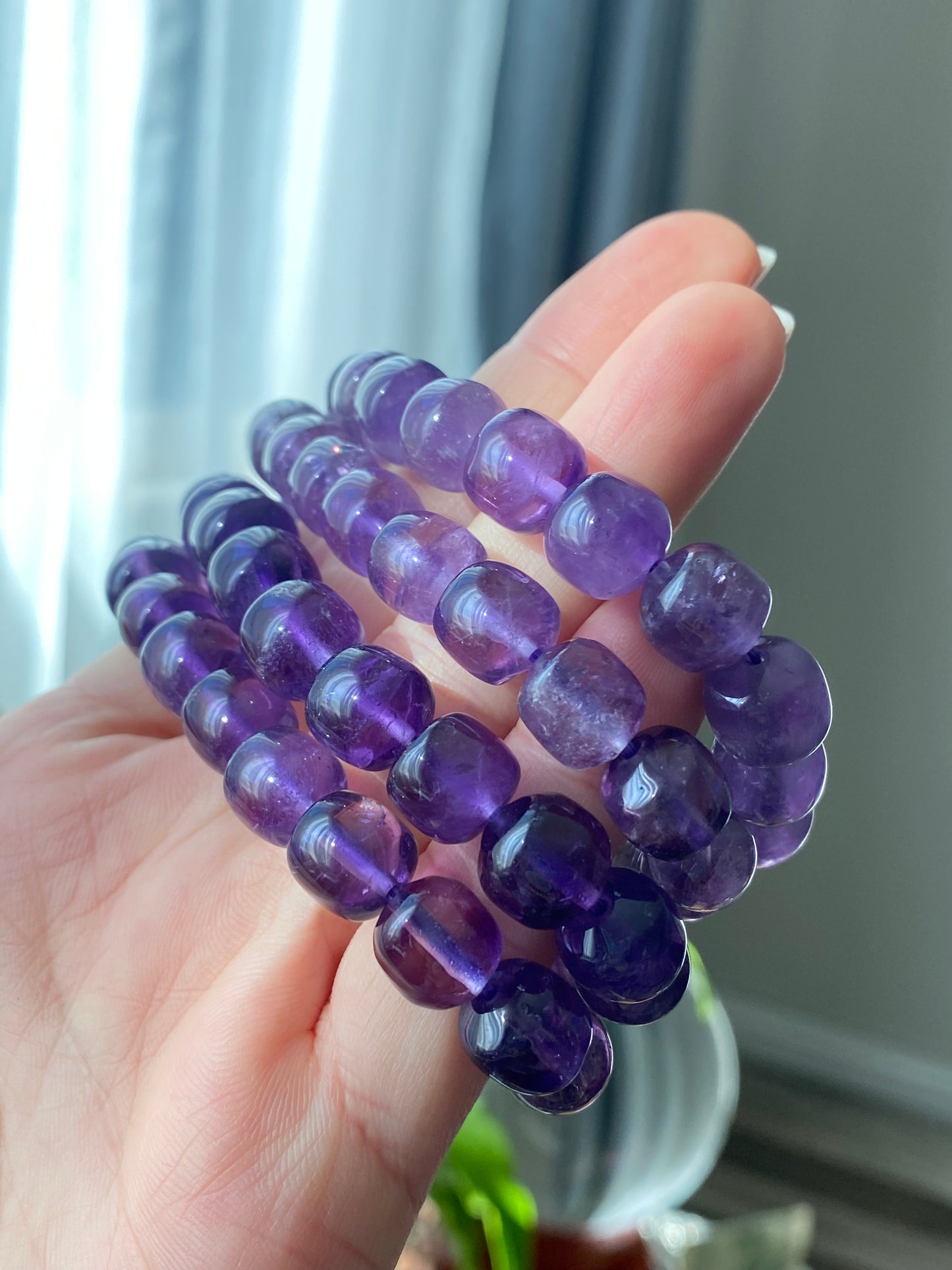 AAA High Quality Deep purple Natural Amethyst Brazil Cube Polished Gemstone beaded bracelet 9mm+