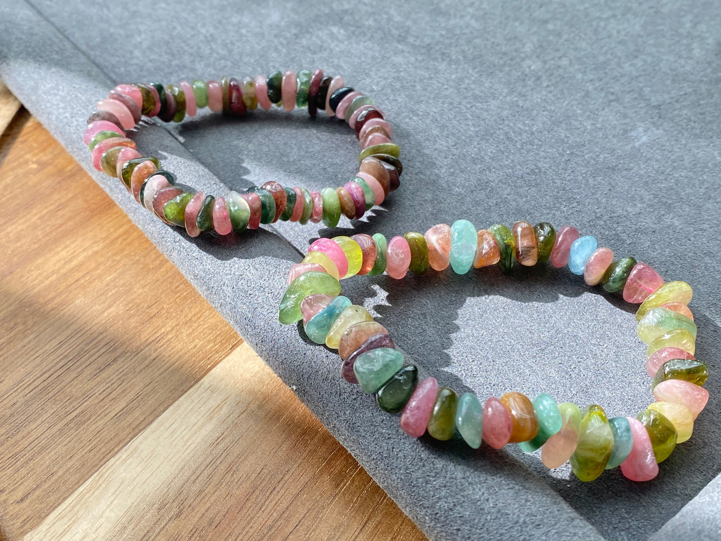 Natural watermelon Multi-color Raw puffy Tourmaline rock Gemstone Bead Bracelet ,gift for her