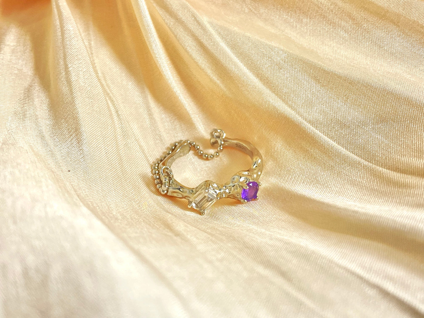 Special design Natural clear purple Tanzanite sterling silver open ring adjustable ring