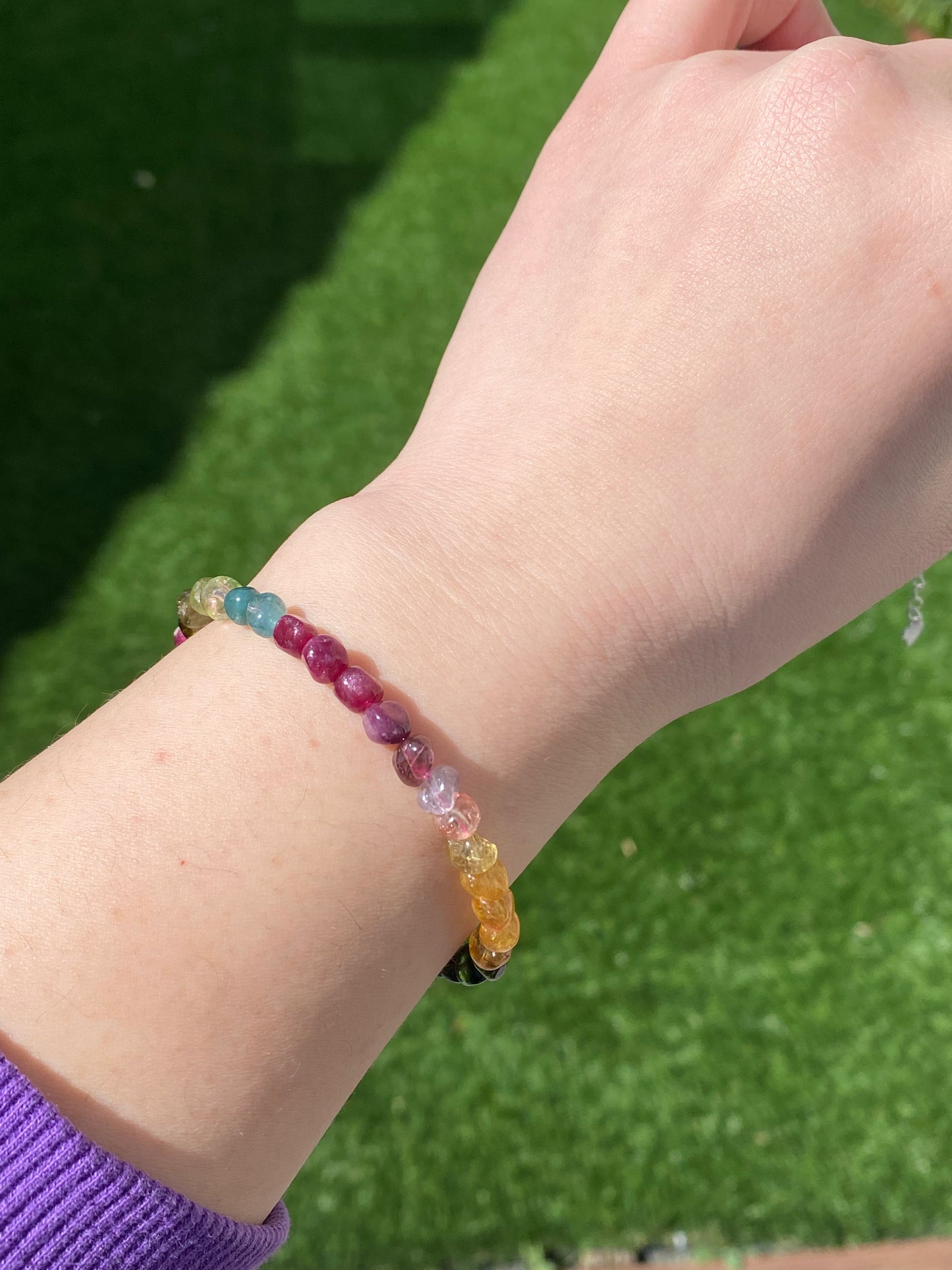 Rare Find High Grade color standard irregular nuggets watermelon Rainbow Tourmaline Bead Bracelet 6mm,sterling silver,gift for herm