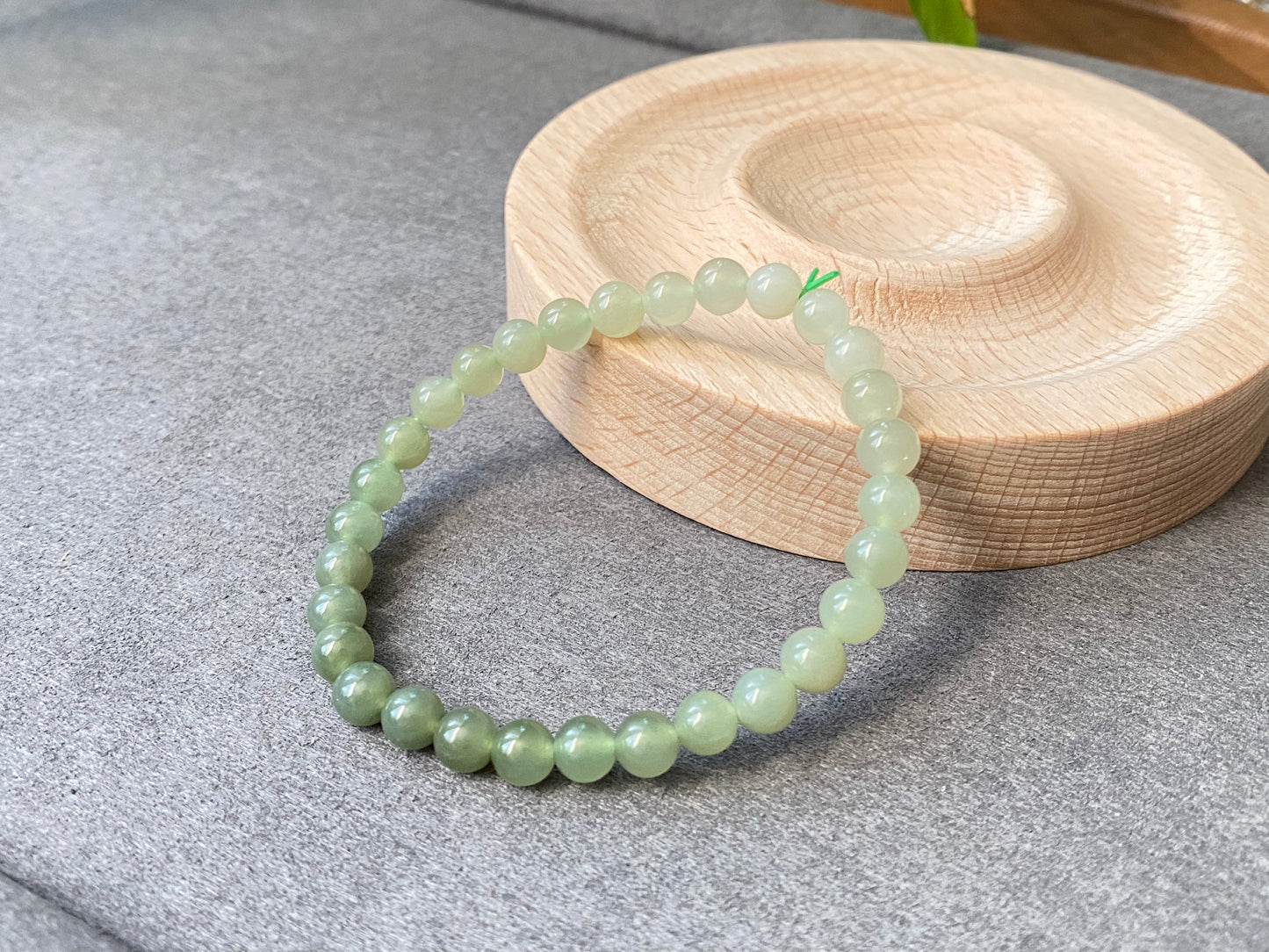 Rare Good Grade Nephrite Hetian Jade Biyu ,Round Gradient Green Bracelet 6MM