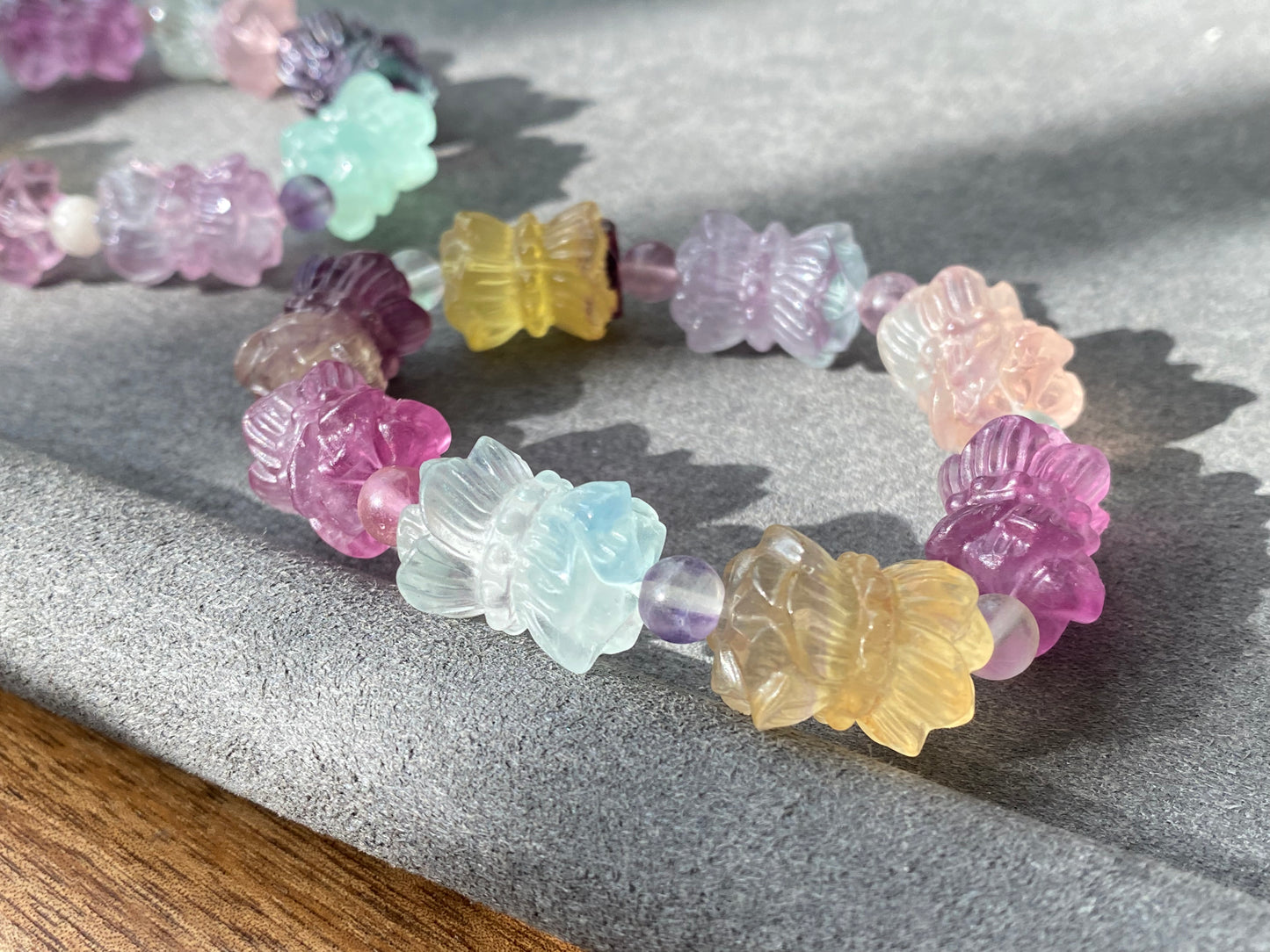 Natural Unicorn FLuorite Hand Craved twin lotus flowers on one stalk,devoted married couple Beaded Bracelet, gift for her,Valentine's Day Gift