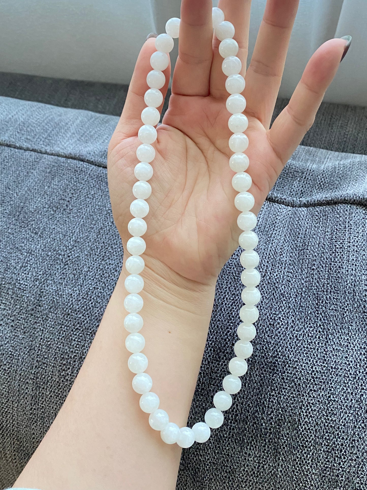 Make Friend Price Authentic Natural Hetian White Jade Round bead White Nephrite Nacklace 10mm Best Gift for her,gift for Mom