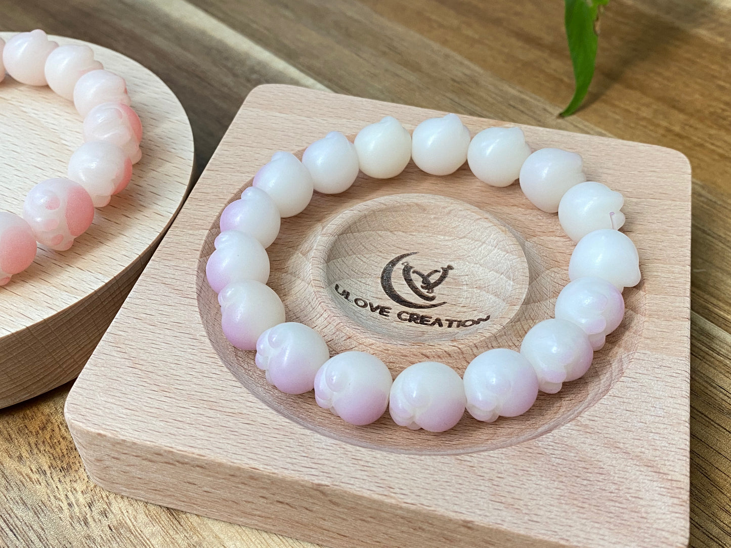 Hand Sculp Barbecue/BBQ pink purple Cat Paw Natural white Bodhi root polished Bead Bracelet 12mm+