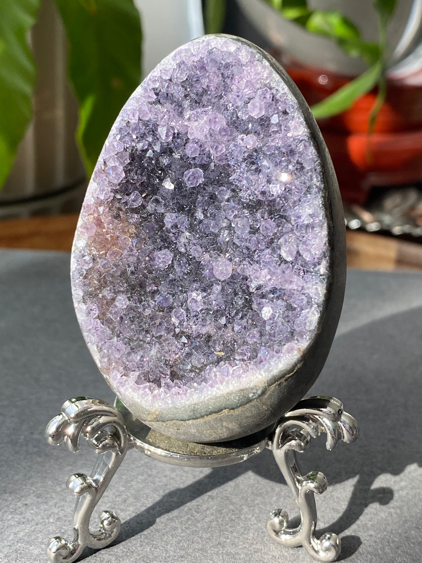 Natural Amethyst Dragons Egg with Stand- From Brazil,healing and cleansing powers & enhances spiritual awareness 130-215Gni
