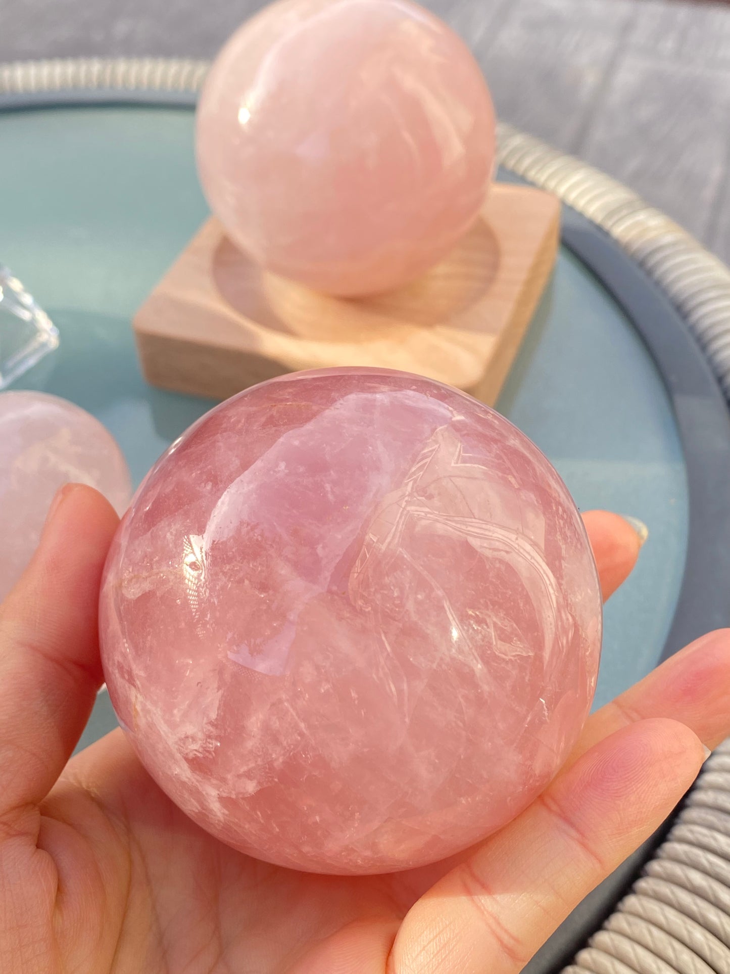 Hight grade 76MM Natural Rose quartz Sphere,Quartz Crystal Ball,Crystal Healing Divination ball,Led light stander