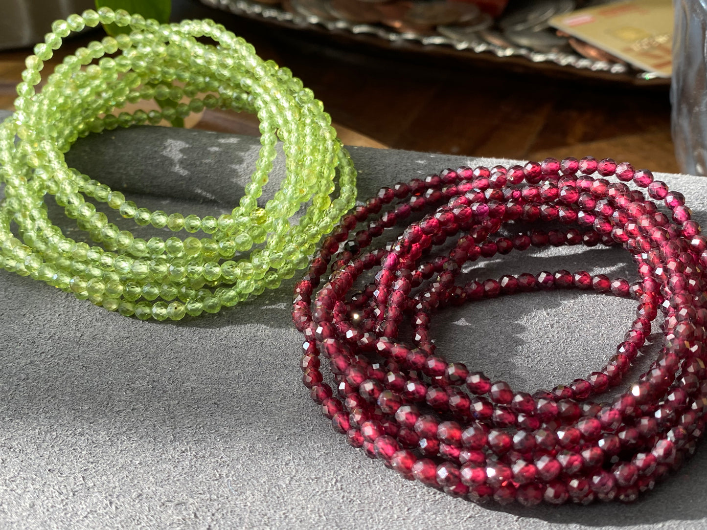 3mm+ Natural Faceted diamond Cut Gemstone,Prehnite,Garnet,super shinning Fire illuminate,Triple Wrap Bracelet,Long necklace