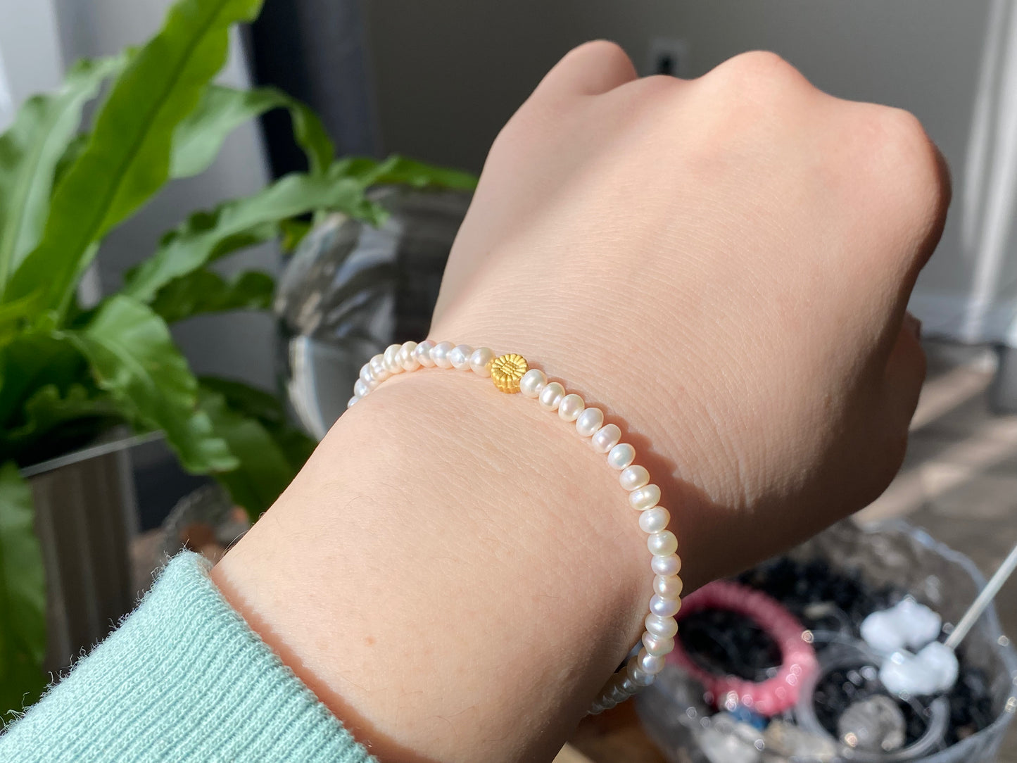 Natural Freshwater Pearls super shinning with cuty daisy Dainty bracelet,handmade bracelet,Bridesmaid Gifts