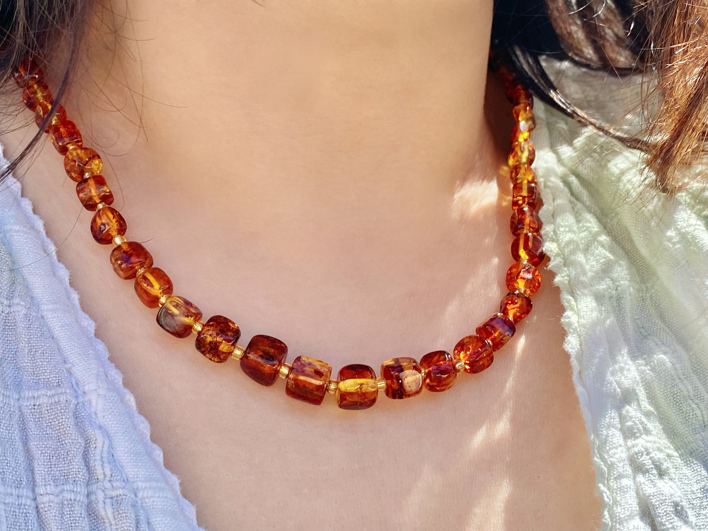 Natural Genuine Baltic Amber square Bead Necklace mixed size,gift for her ,gift for mother