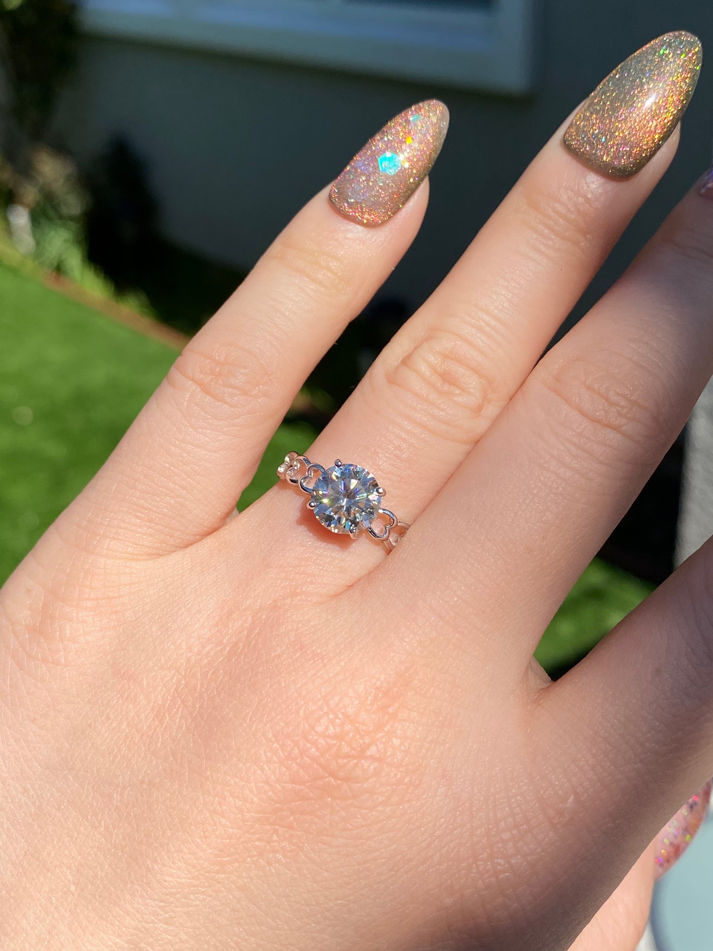 2ct. Champagne Moissanite Ring, Champagne Solitaire Ring, Round Moissanite Ring, Moissanite Engagement Ring, hollow out Heart gift for her
