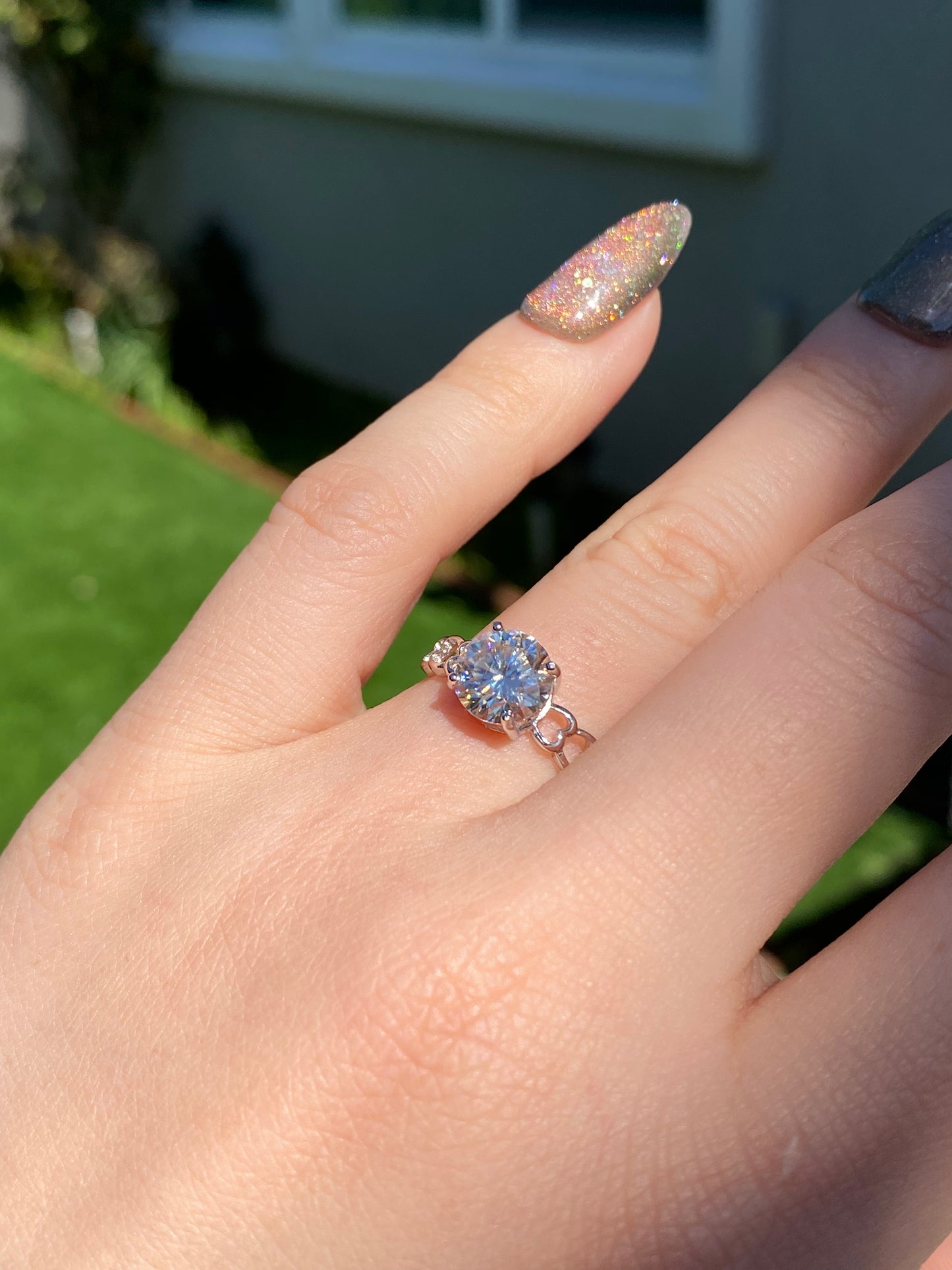 2ct. Champagne Moissanite Ring, Champagne Solitaire Ring, Round Moissanite Ring, Moissanite Engagement Ring, hollow out Heart gift for her