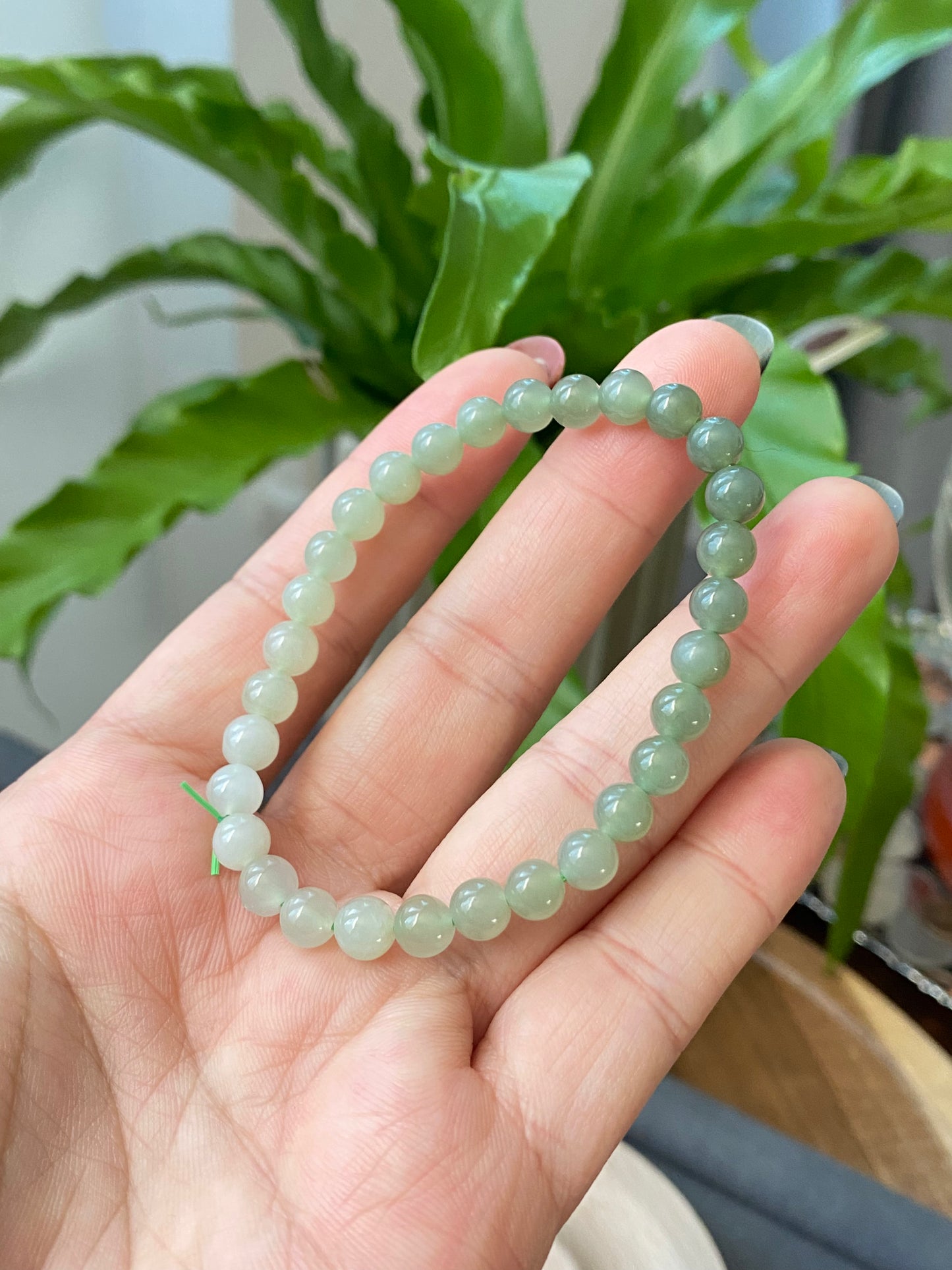 Rare Good Grade Nephrite Hetian Jade Biyu ,Round Gradient Green Bracelet 6MM