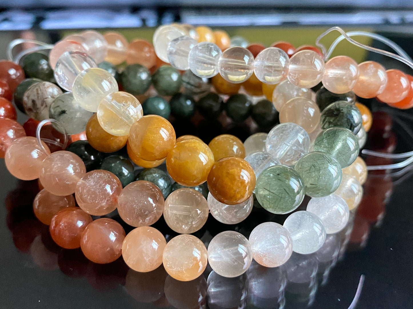Natural Rainbow Rutilated Quartz gemstone Fortune and Lucky Healing bead bracelet